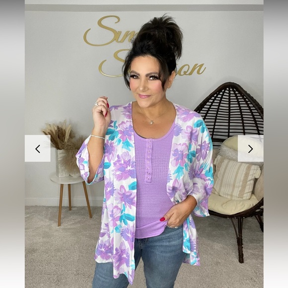 Lavender Floral Kimono - Dear Scarlett - OS Fits 0-12 - Picture 1 of 7